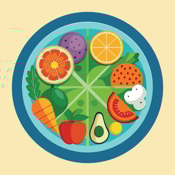Healthy food plate with fruits and vegetables isolated on white background vector