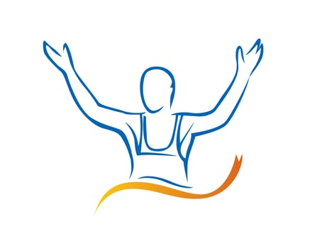 A Runner Finishing the Run Race with Joyful Gesture vector