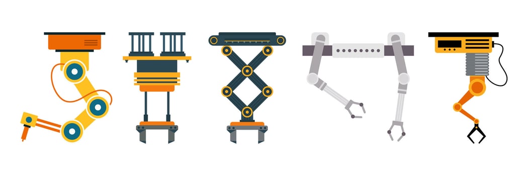 Collection of robotic arms and machinery vector