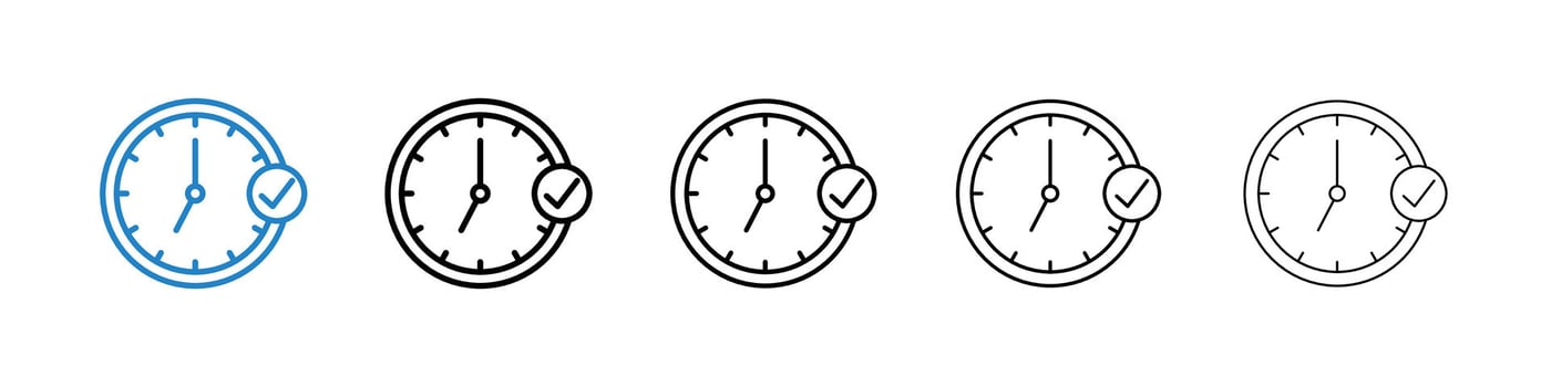 Time check icons in five different stroke sizes vector