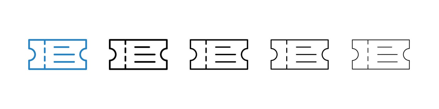 Ticket icons in five different stroke sizes vector