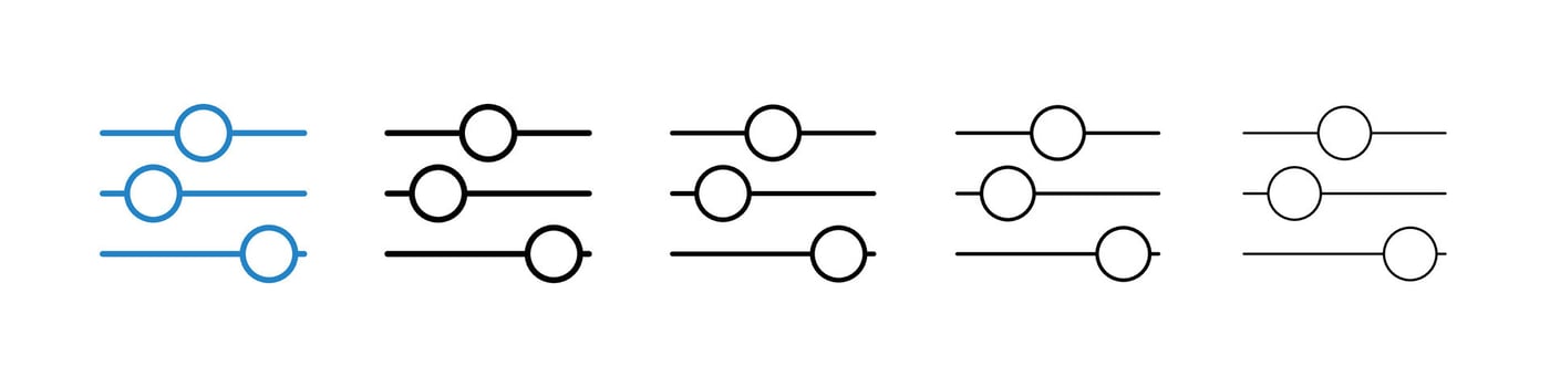 Settings sliders icons in five different stroke sizes vector