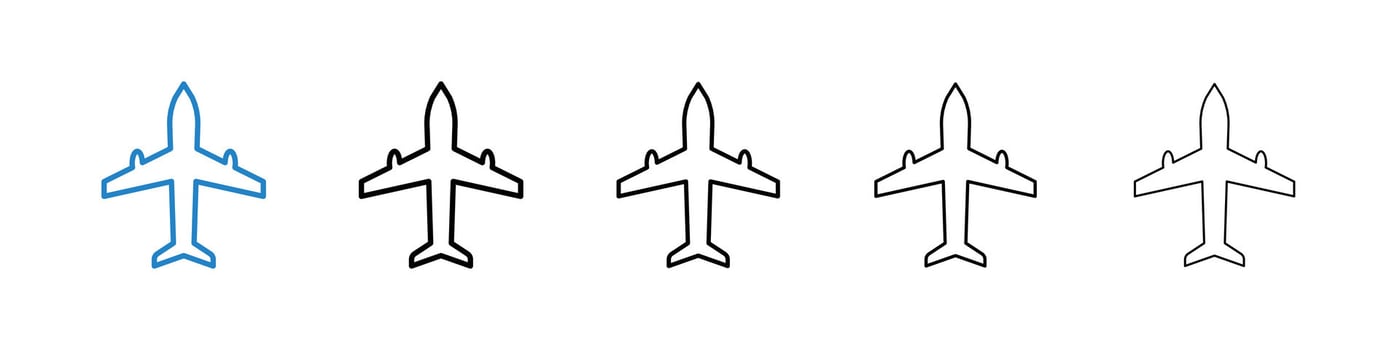 Plane icons in different stroke sizes vector