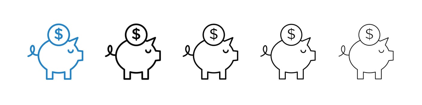 Piggy bank icons in five different stroke sizes vector