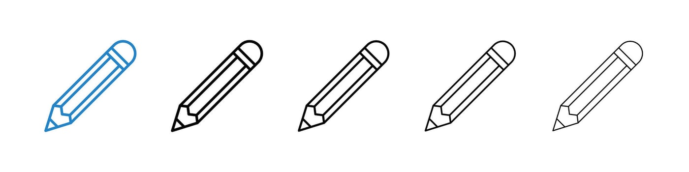 Pencil icons pack in five different stroke sizes vector