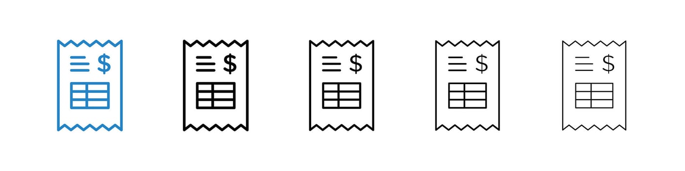 Invoice icons in five different stroke sizes vector