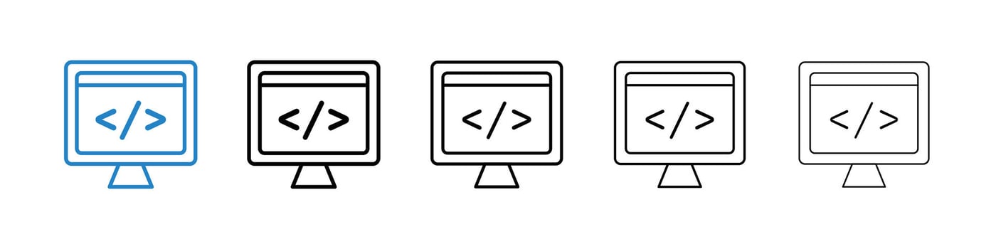 Display code icons in five different stroke sizes vector