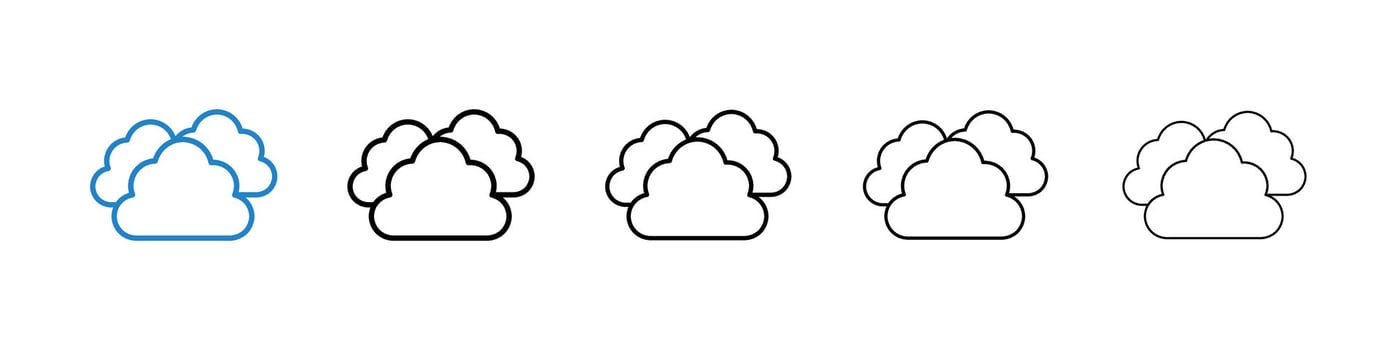 Clouds icons in five different stroke sizes vector