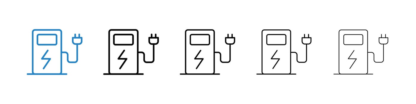 Charging station icons in five different stroke sizes vector
