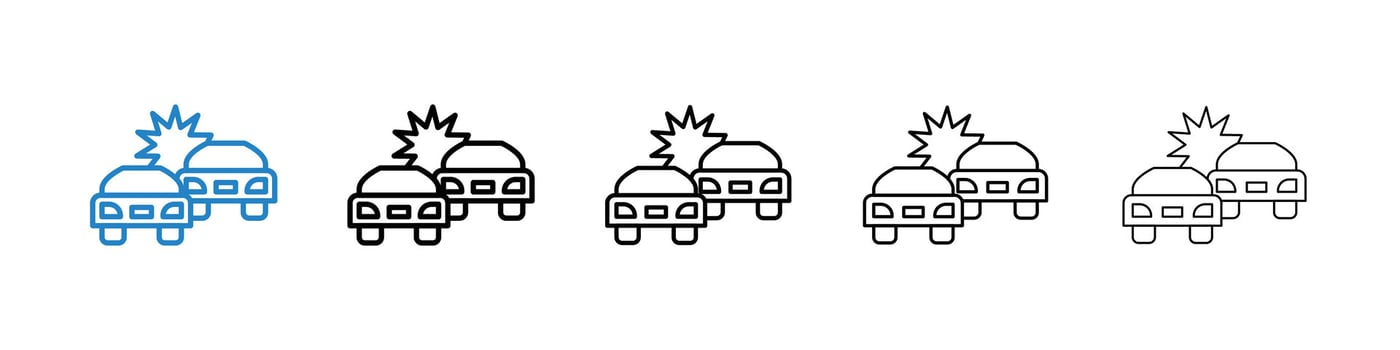 Car crash icons in five different stroke sizes vector