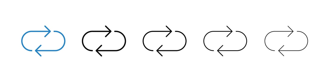 Arrows repeat icons in five different stroke sizes vector