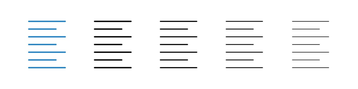 Align left icons in five different stroke sizes vector