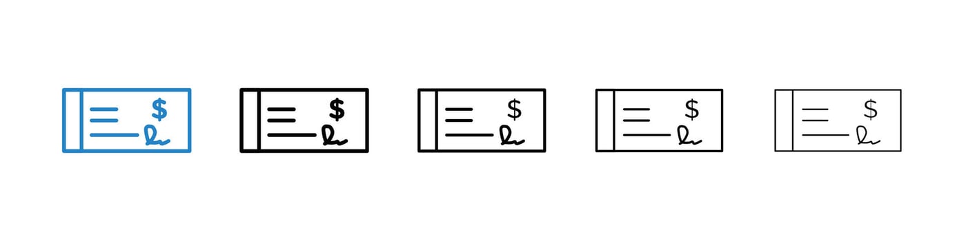 Money check icons pack in five different stroke sizes vector