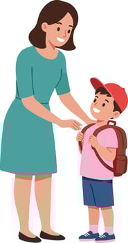 Mother and son with backpack preparing for school routine in casual clothing illustration vector