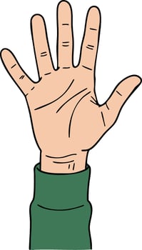 Human hand raised with open palm and green sleeve illustration for communication and gesture concept vector