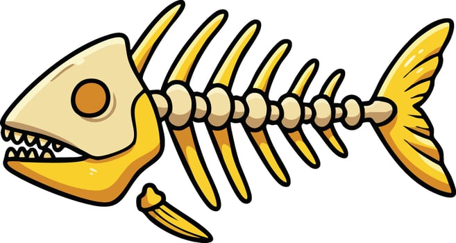 Fish Skeleton Cartoon Style Illustration with Yellow and Beige Bones Graphic Design vector