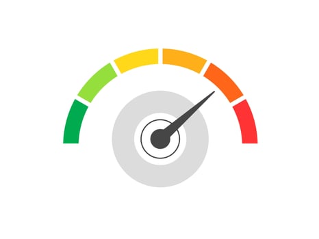 speedometer meter with arrow for dashboard with green, yellow, orange and red indicators vector