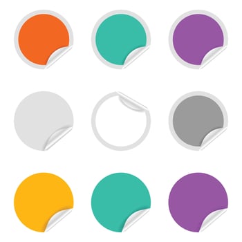 Colorful Round Sticker Set with Corner Folds. Vibrant Circular Sticker Mockup. vector