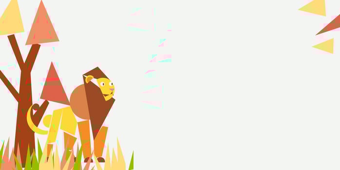 lion day celebration background with cubism lion animal and plants and with negative area for text. Cute lion animal geometry. Event of World lion day vector