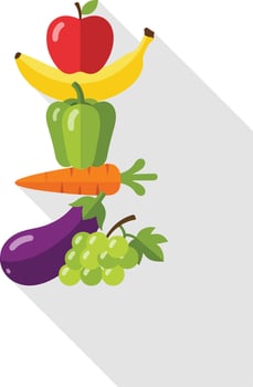 A colorful stack of fresh fruits and vegetables in a modern flat design style. vector
