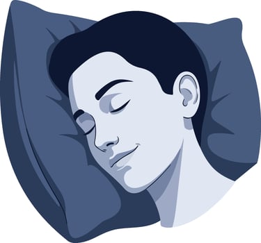 Calm young person sleeping soundly on a comfortable blue pillow. vector