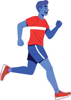 Cartoon Runner in Red Shirt and Blue Shorts. vector