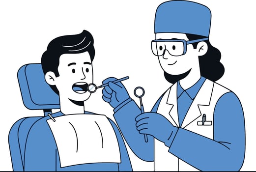 Dentist Examining Patients Teeth with Dental Tools. vector