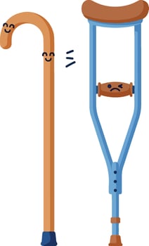 Happy Walking Stick and Sad Crutch Cartoon Illustration. vector