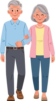 Senior Couple Walking Together Cartoon Style Illustration. vector