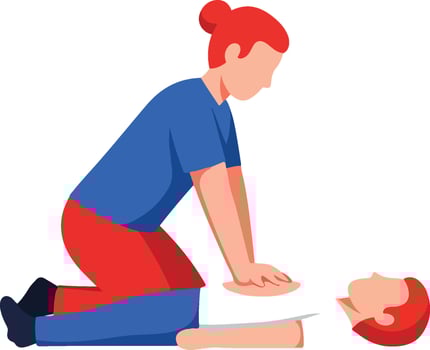 Woman Performing CPR on Unconscious Man. vector