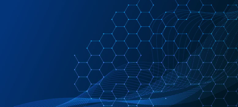 Technology hexagon abstract lines and dots connect background. Hexagon network connection digital data and big data concept. vector