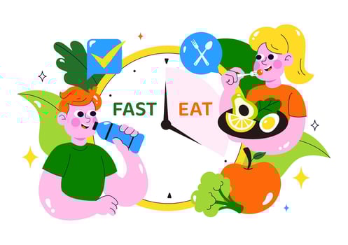 children enjoying healthy foods and drinks vector
