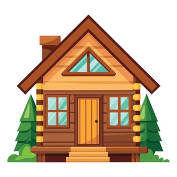 Cozy Wooden Cabin with Chimney Illustration vector