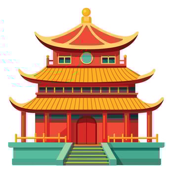 Beautiful Chinese Pagoda Temple with Red Roof Illustration vector