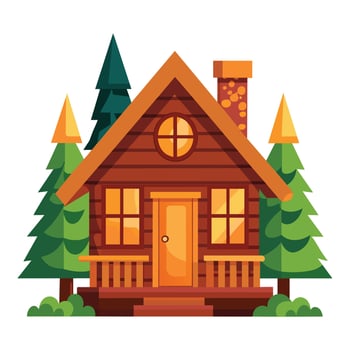 Rustic Wooden Cabin in Forest Scene vector