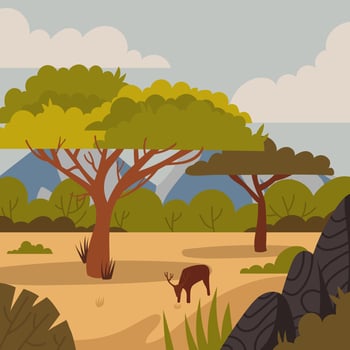 Savanna landscape with deer and trees vector