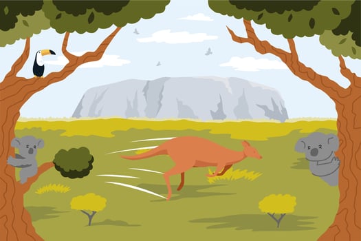 Kangaroo running in Australian landscape vector