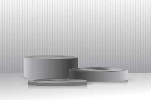 Modern Silver Cylinder Podium Stage with Vertical Wall Background for Product Display vector