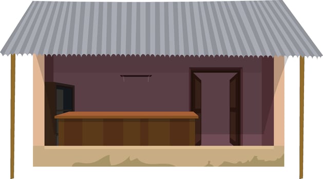 Rustic shopfront with corrugated metal roof, evoking simpler times and handcrafted goods for lifestyle content vector