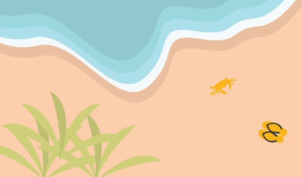 Top View Beautiful Summer Beach Background with Cartoon Design. vector