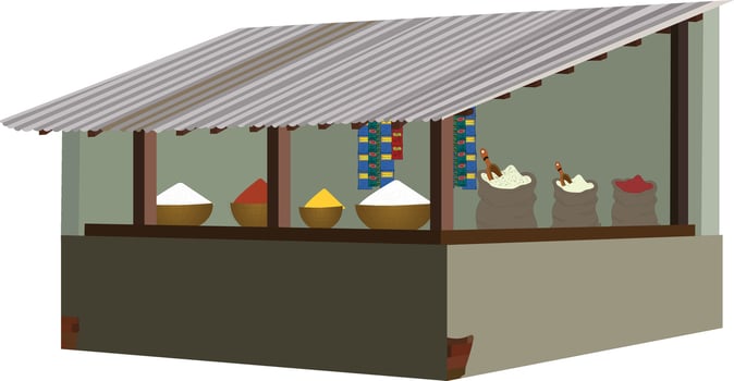 Indian Village grocery shop for cartoon animation. Asian store. grocery selling shop for cartoon animation vector
