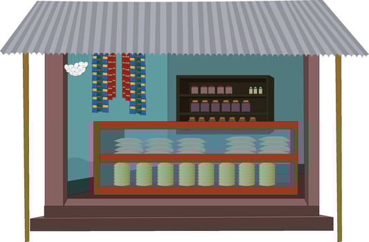 Explore vibrant street food stall with colorful snacks and treats for a taste of local culture vector