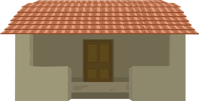 Charming rural house with terracotta tile roof and simple door evokes warm nostalgic memories of home vector
