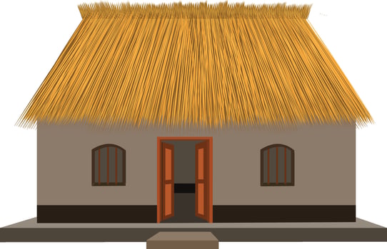 Charming thatched roof house beckons with rustic appeal, perfect for village scene, or rural getaway concepts vector