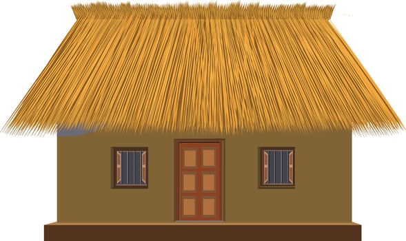 Charming thatched-roof hut evokes rural simplicity and peaceful village life in a traditional setting vector