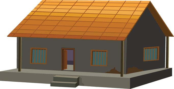 Simple village house with orange roof and open door evokes childhood memories and rural lifestyle imagery vector