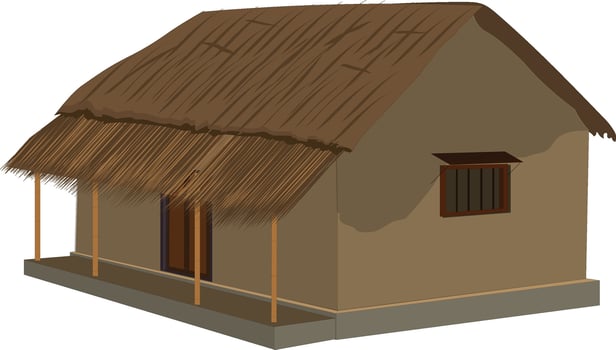Rustic thatched-roof home evokes simple living, perfect for travel, nature, and cultural design concepts vector