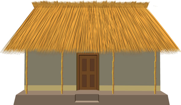 Charming thatched roof hut evoking peaceful rural living and simple architectural design in serene setting vector