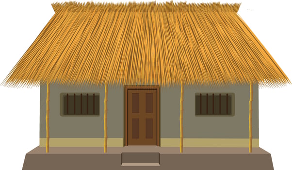 Charming thatched roof house evoking simplicity and rural charm, perfect for travel or cultural themes vector