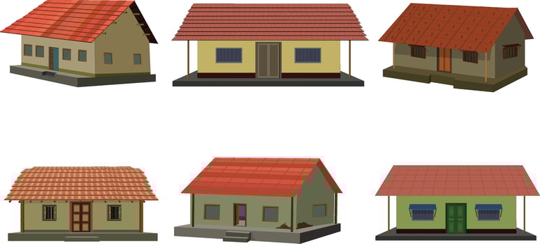 Charming cartoon homes with red roofs perfect for village, neighborhood or community illustrations vector